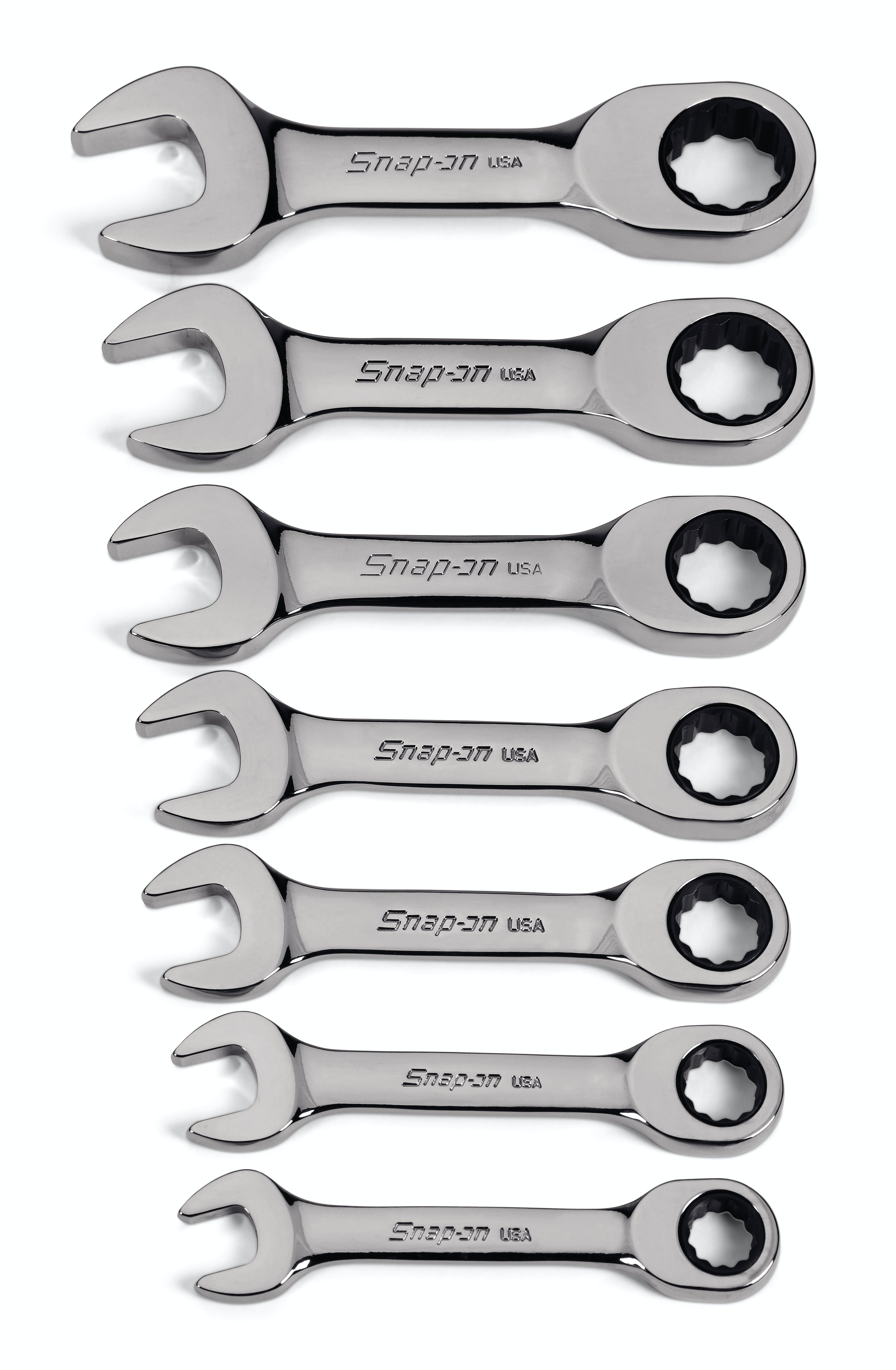 7 pc 12-Point SAE Flank Drive® 0° Offset Short Ratcheting Combination Wrench Set (3/8-3/4 7 pc 12-Point SAE Flank Drive® 0° Offset Short Ratcheting Combination Wrench Set (3/8-3/4